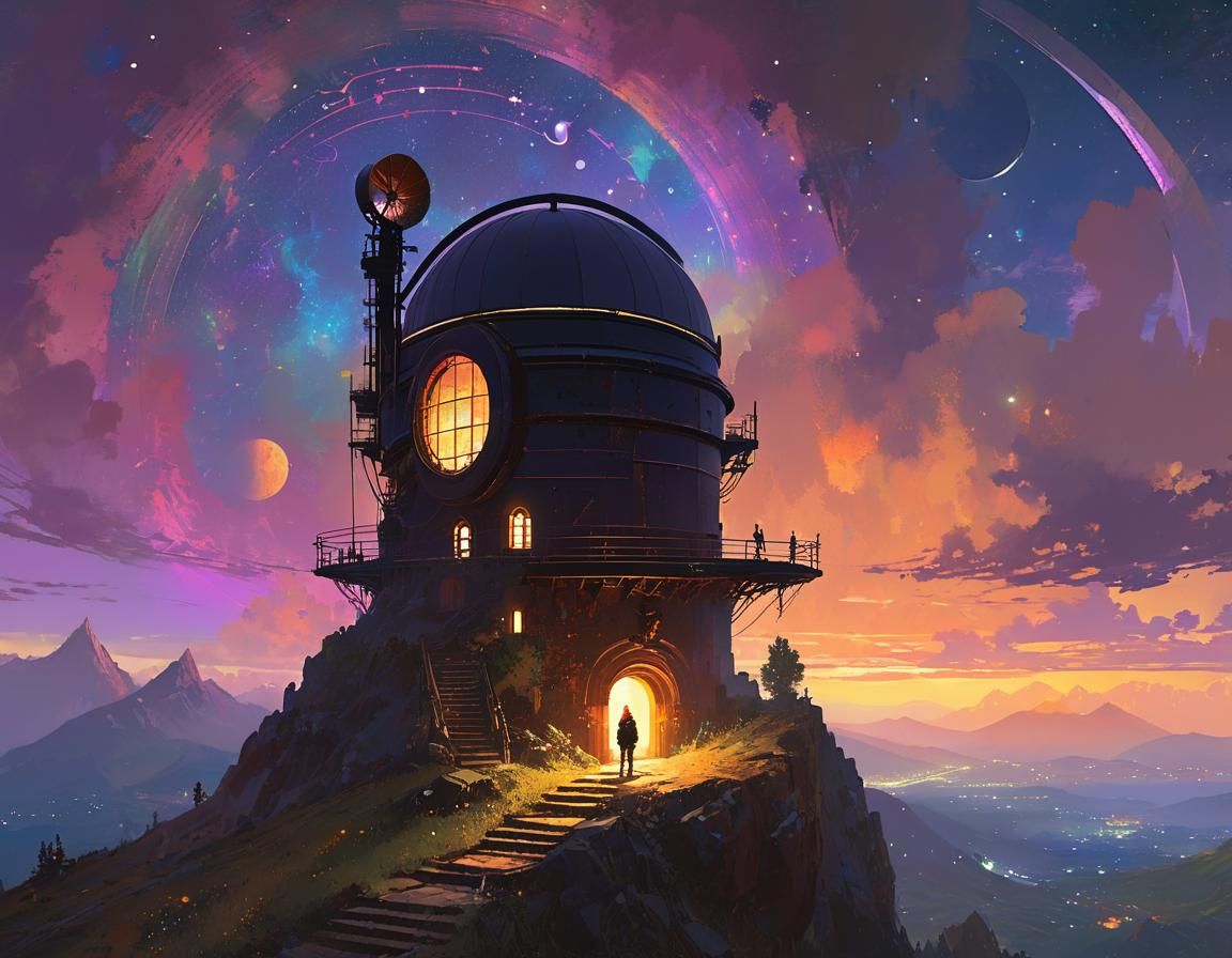 Ancient Observatory Pixel Art in Dark Fantasy Style