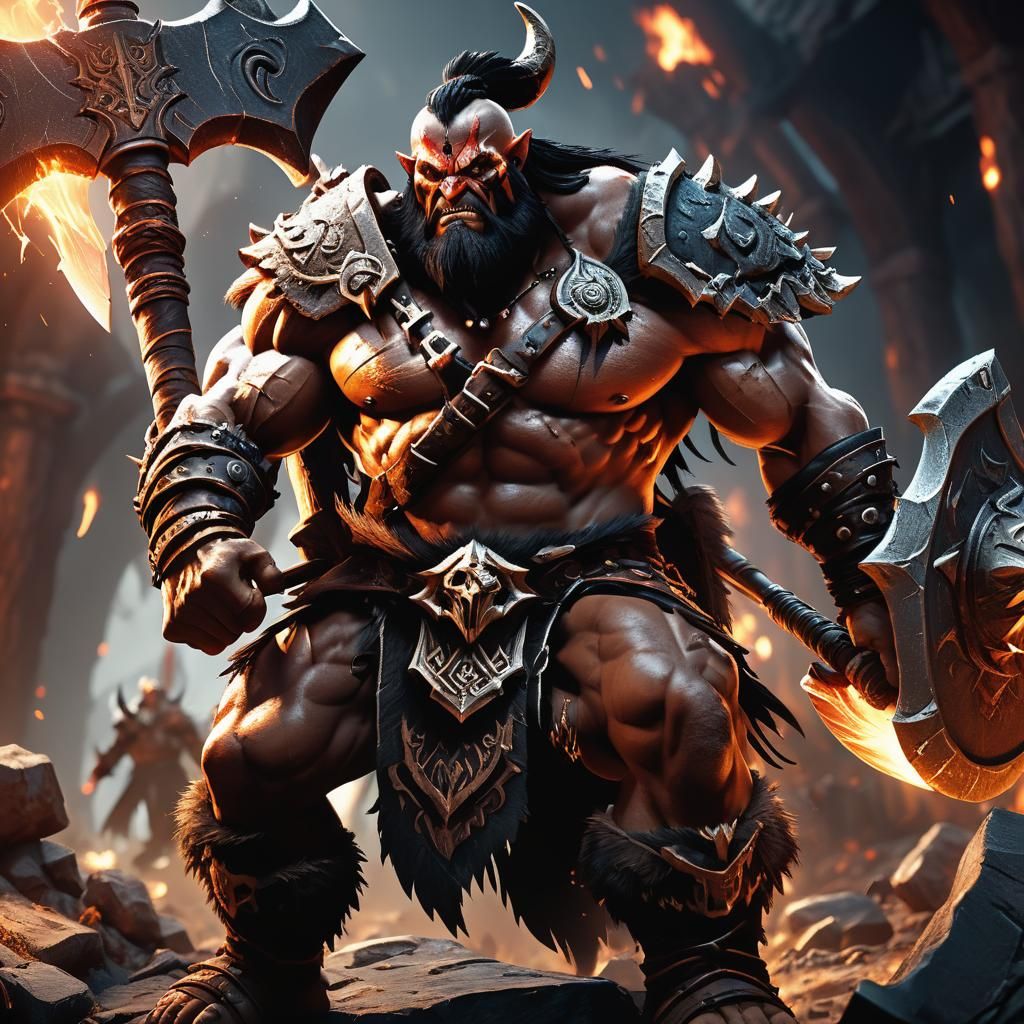 Diablo-Style Barbarian Warrior in Fantasy Battle