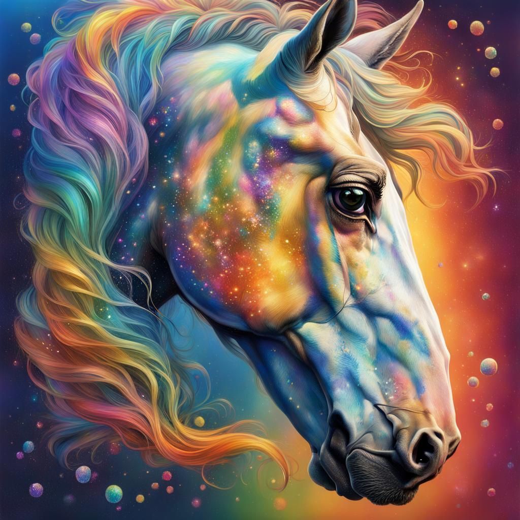 Iridescent Glitter Horse in Ethereal Fantasy Art