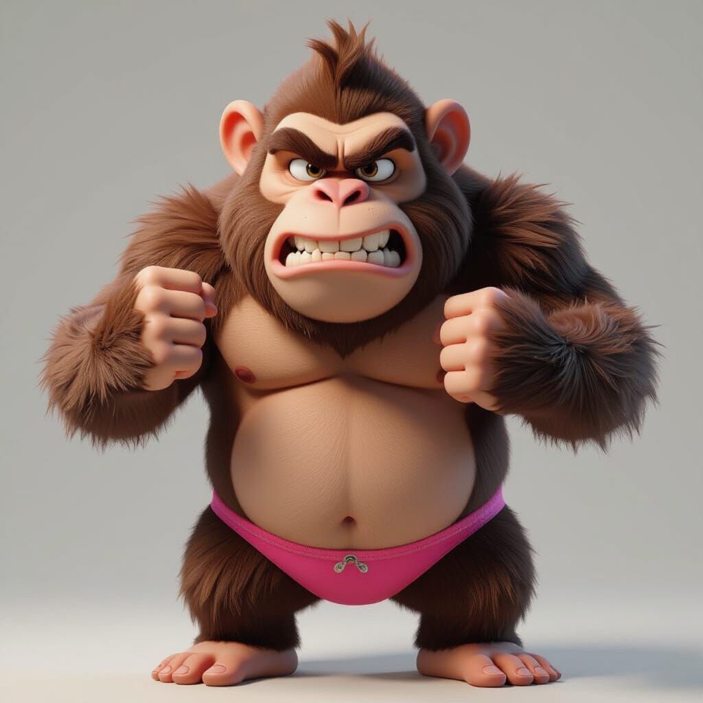 Ape Wrestler Flexing in Pixar-Inspired 3D Comic Art