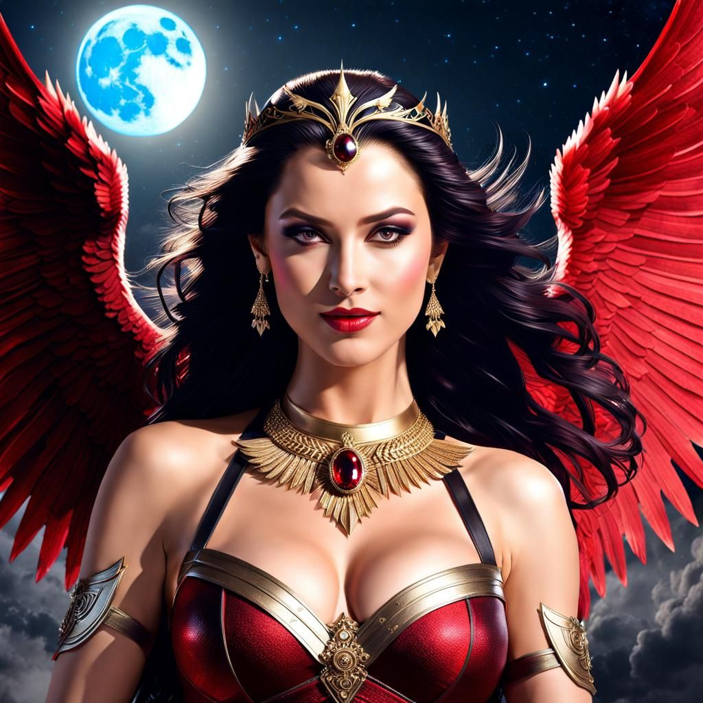 Vampiress Queen with Wings in Moonlight: Digital Art