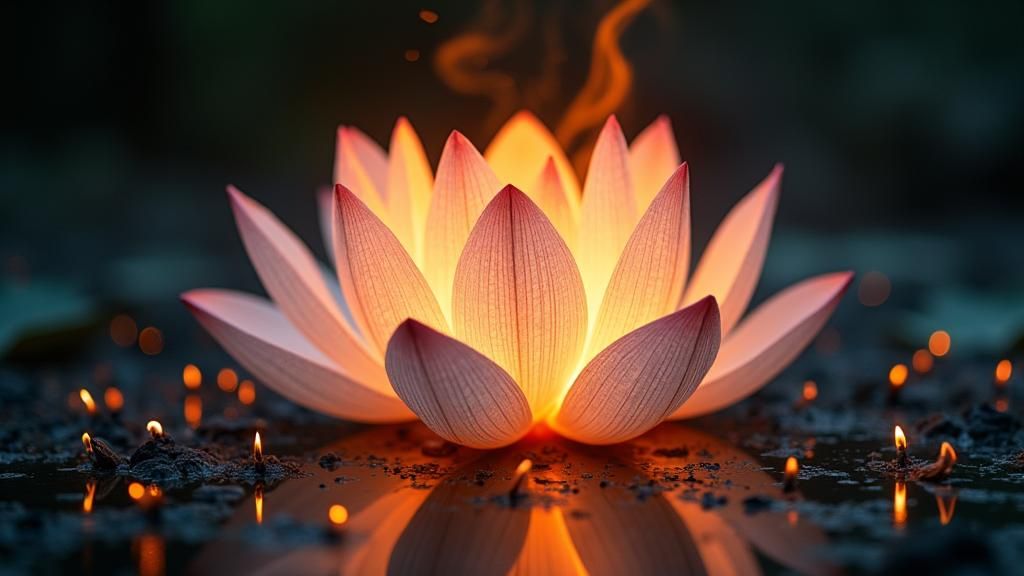 Burning White Fire Lotus Flower with Mystical Aura