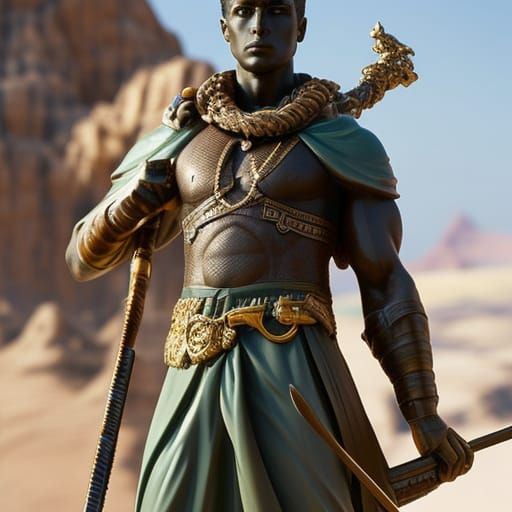 Earth Genasi Ranger as Marble Statue in Desert