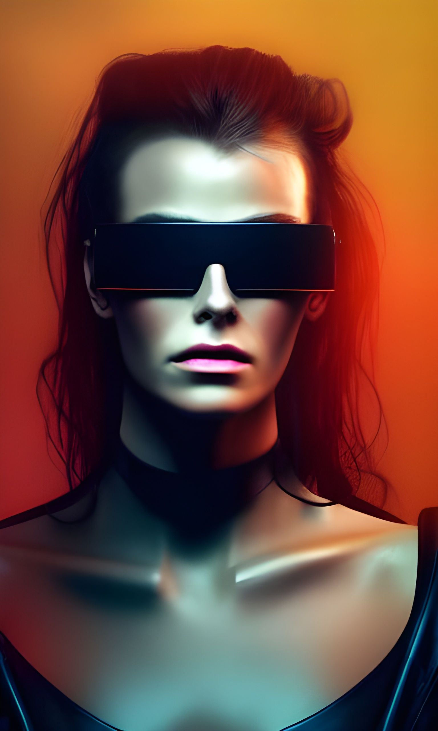 Cyberpunk Woman with Sunglasses in Leather Dress