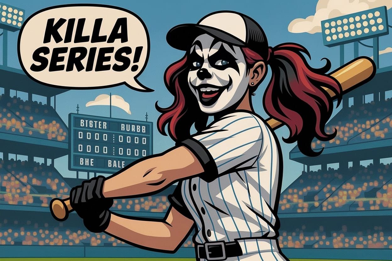 Juggalette Girl in Clown Paint Plays Baseball