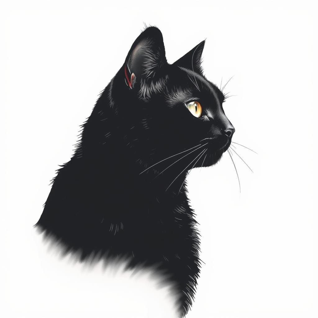 Black Cat in Red-Hued Ballpoint Pen Art