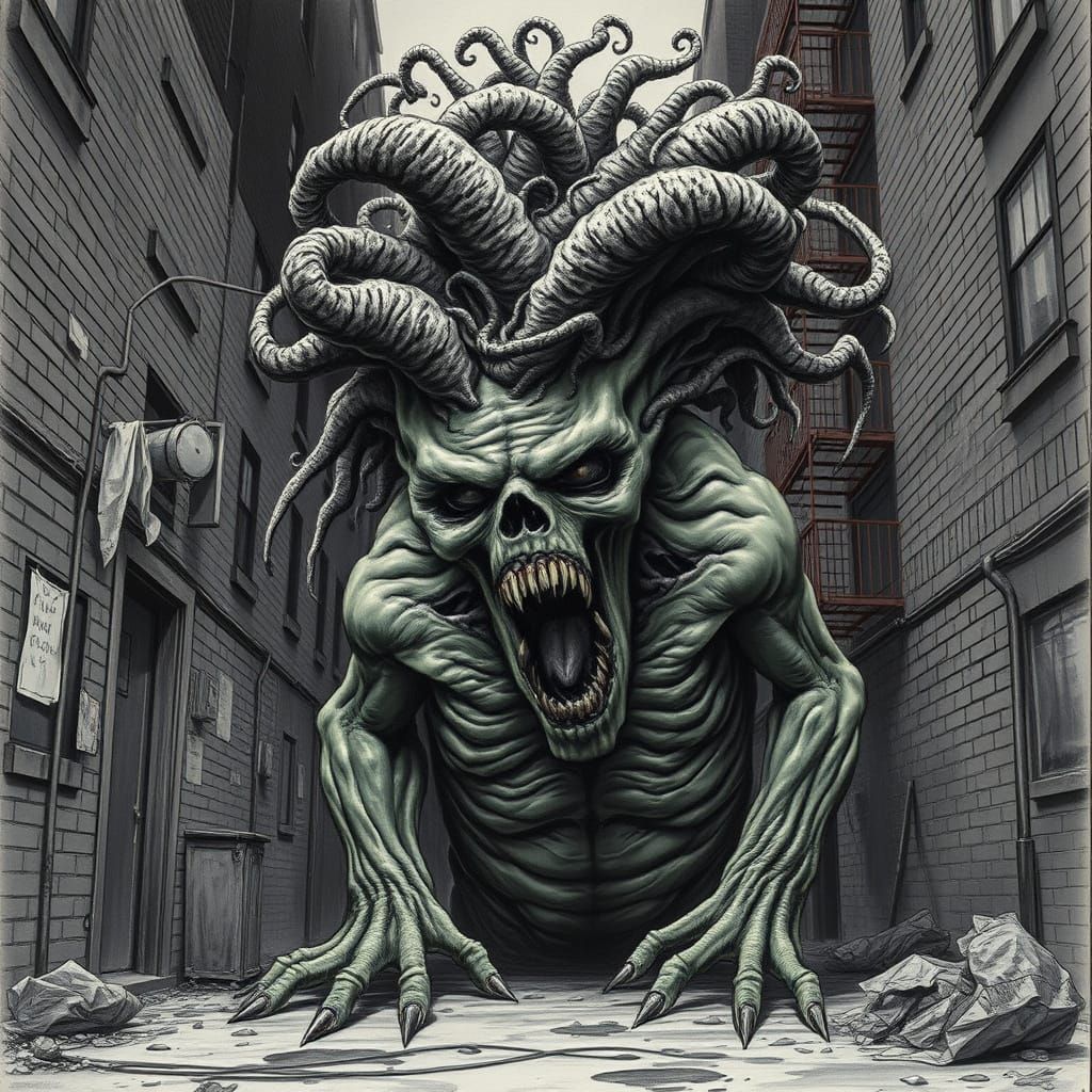 Grotesque Zombie Erupted by Cordyceps Fungus in Dark Alley