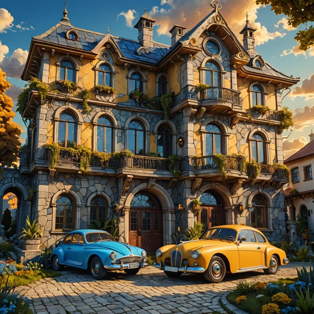 Retro-Futuristic House with Steampunk Elements