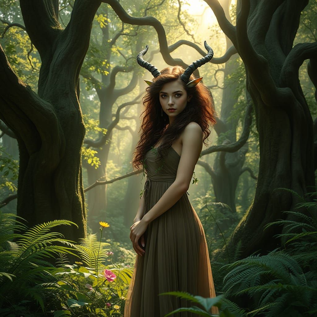 Ethereal Faun in Mystical Forest: Matte Painting