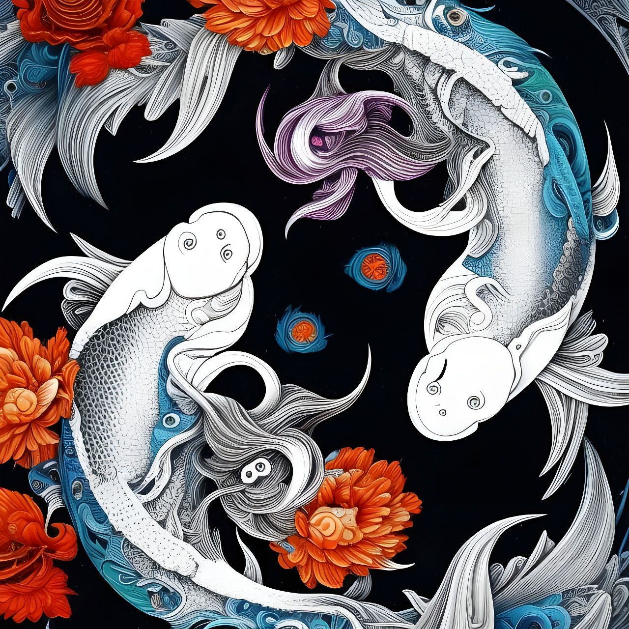 Detailed Koi Fish Yin Yang Digital Illustration