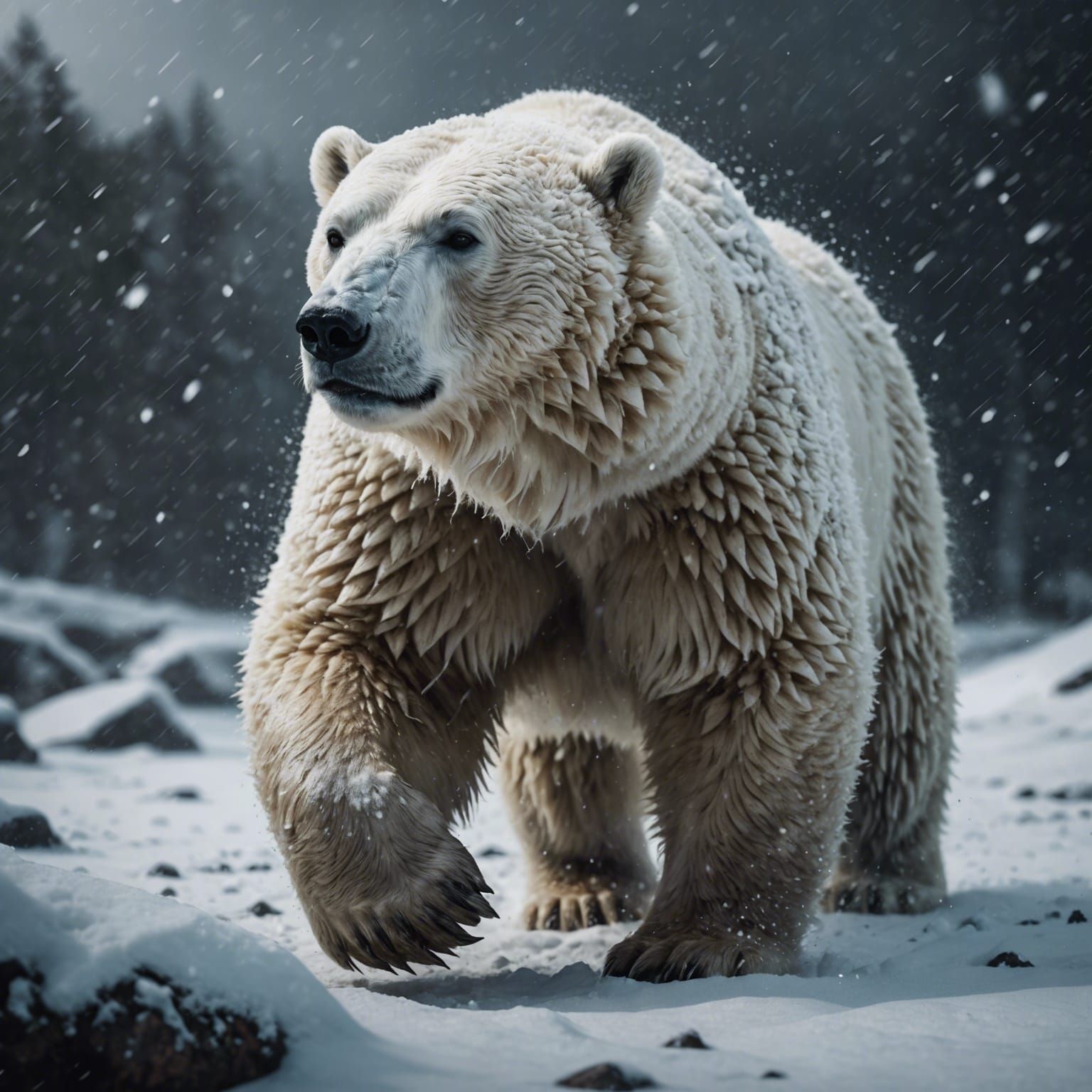 Polar Bear in Snowstorm: Detailed Matte Painting