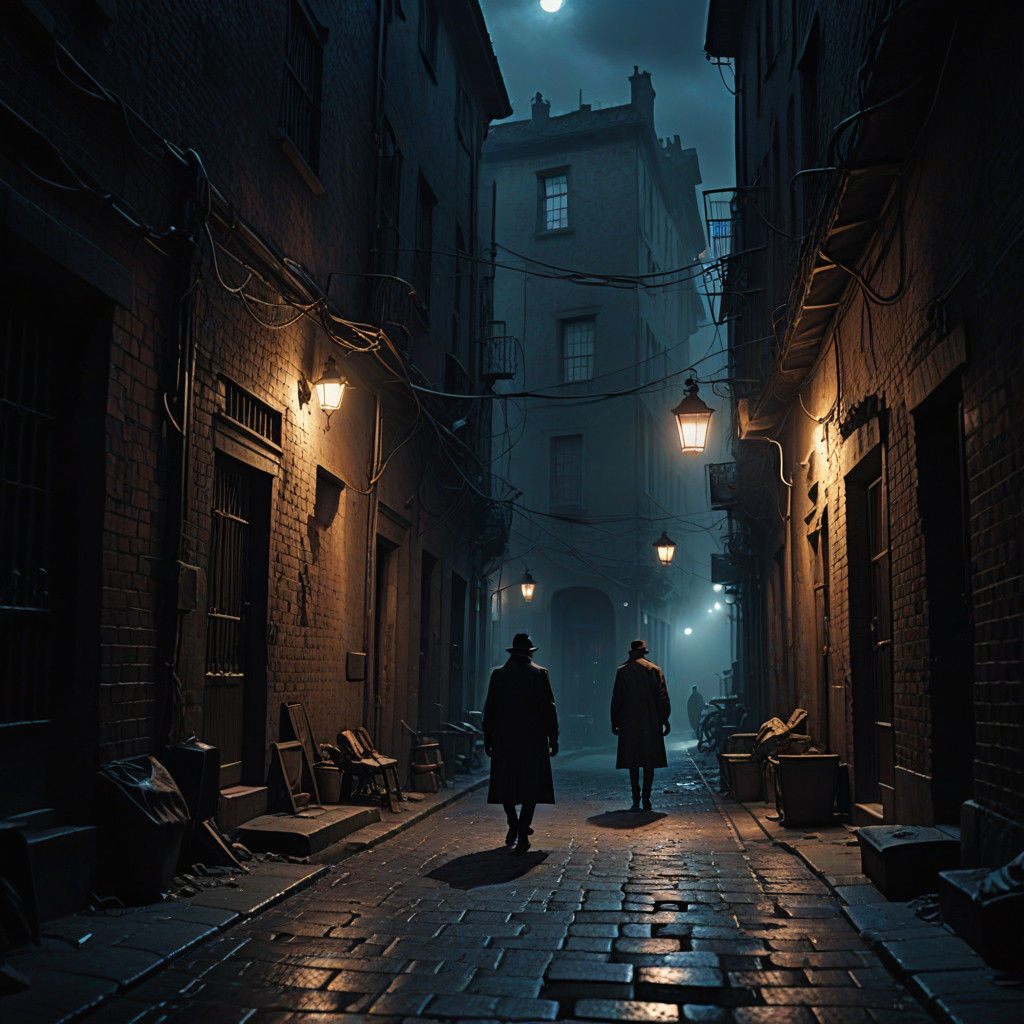 A Dark Alleyway Scene in Vivid, Ominous Hues