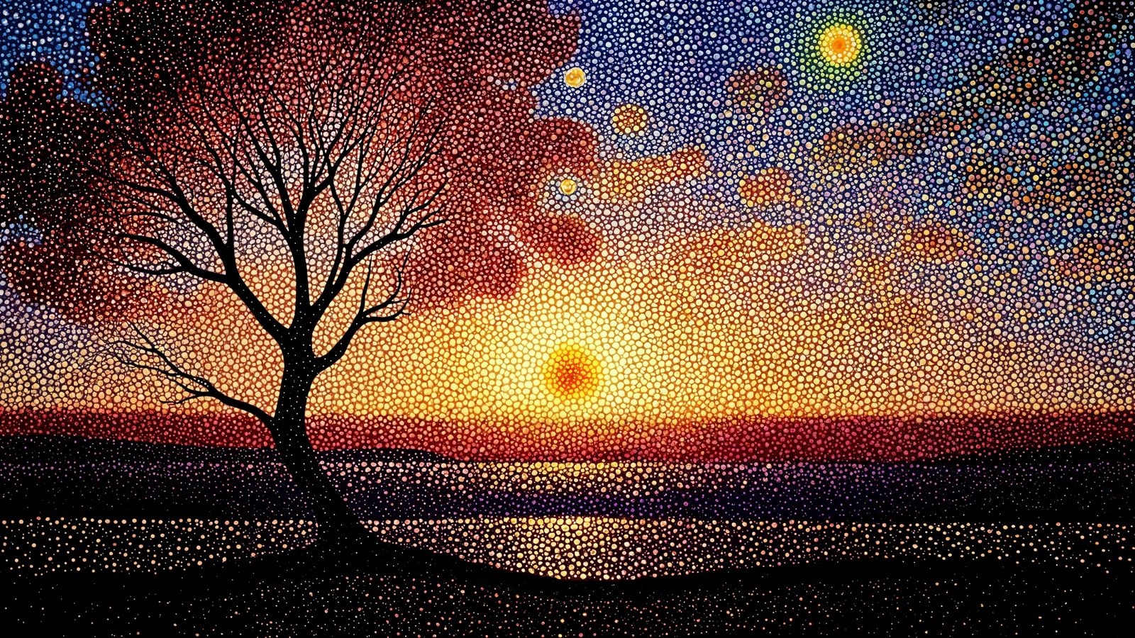 Satellite Dream in Pointillist Impressionism Style