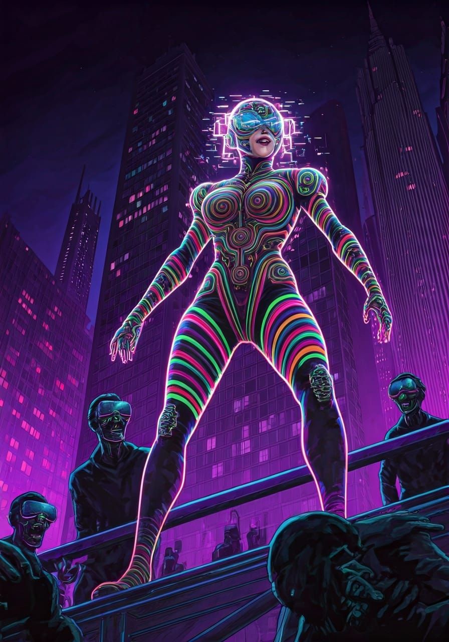 Mindnumb: Neon Supervillainess in Cyberpunk Cityscape