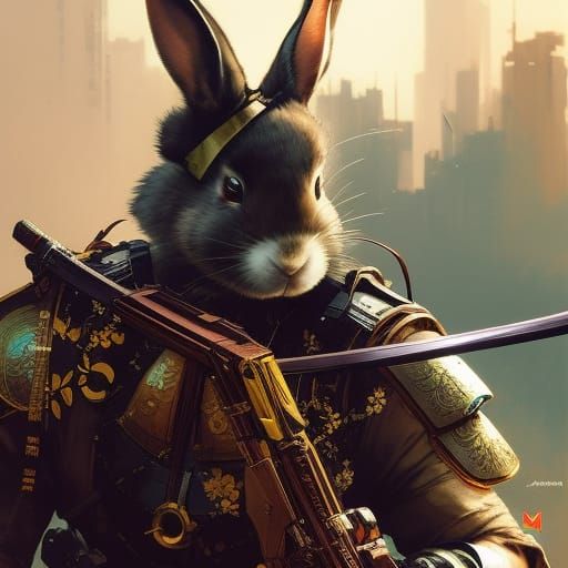 Cute Bunny Samurai: Digital Illustration Masterpiece