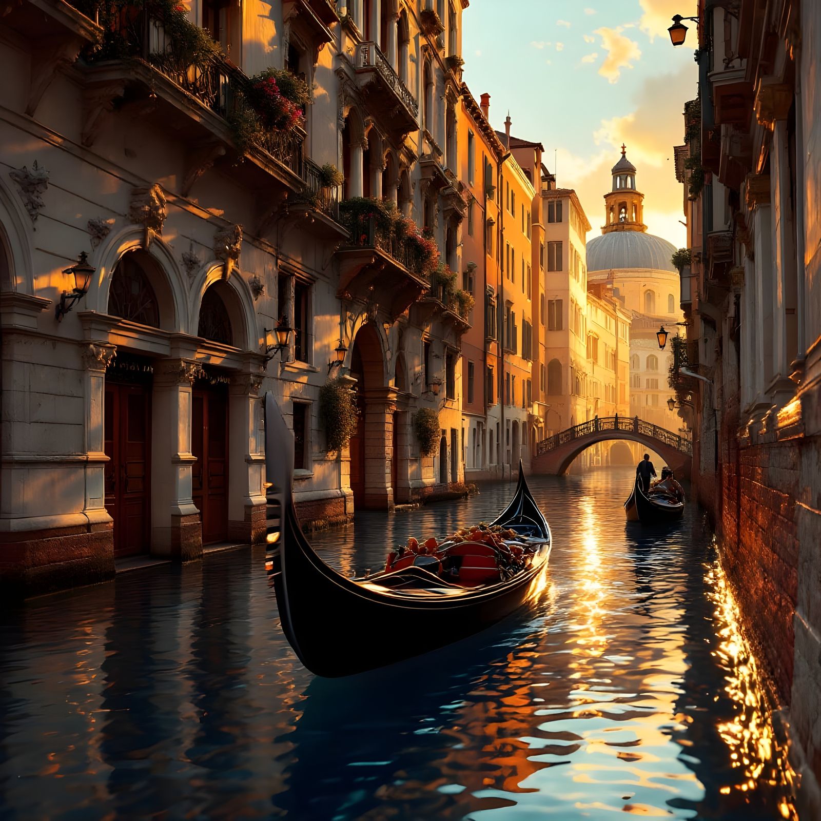 Golden Hour Over Venice Canal: Digital Masterpiece