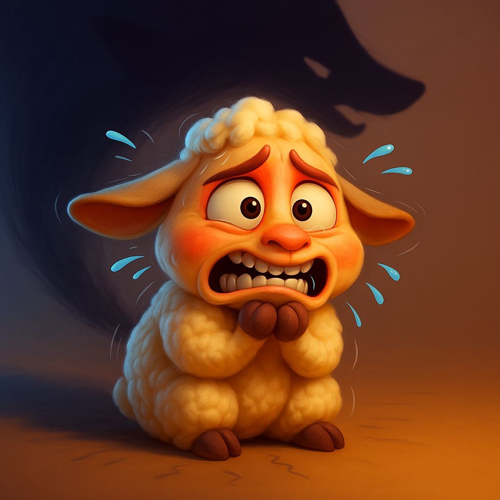 Terrified Lamb in Pixar-Style 3D Render