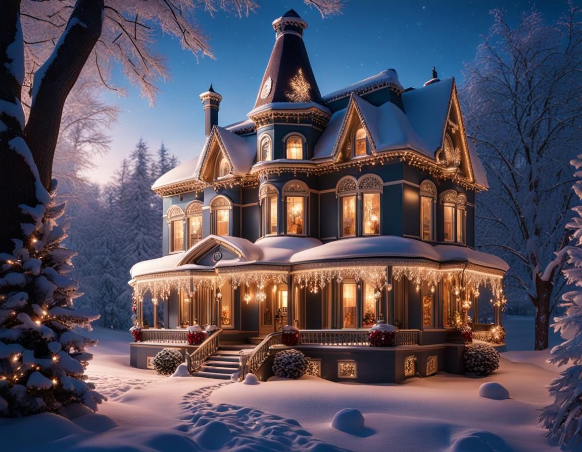 Victorian Christmas House in Winter Wonderland