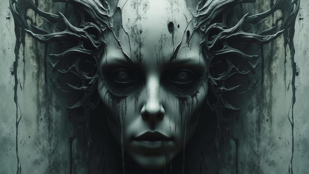 Grotesque Ghost Stares Intensely in Digital Art Style