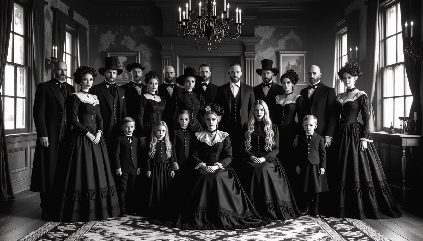 Gothic Family Portrait in Haunted Mansion