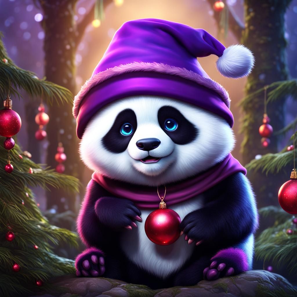 Festive Purple Panda in Detailed Matte Painting