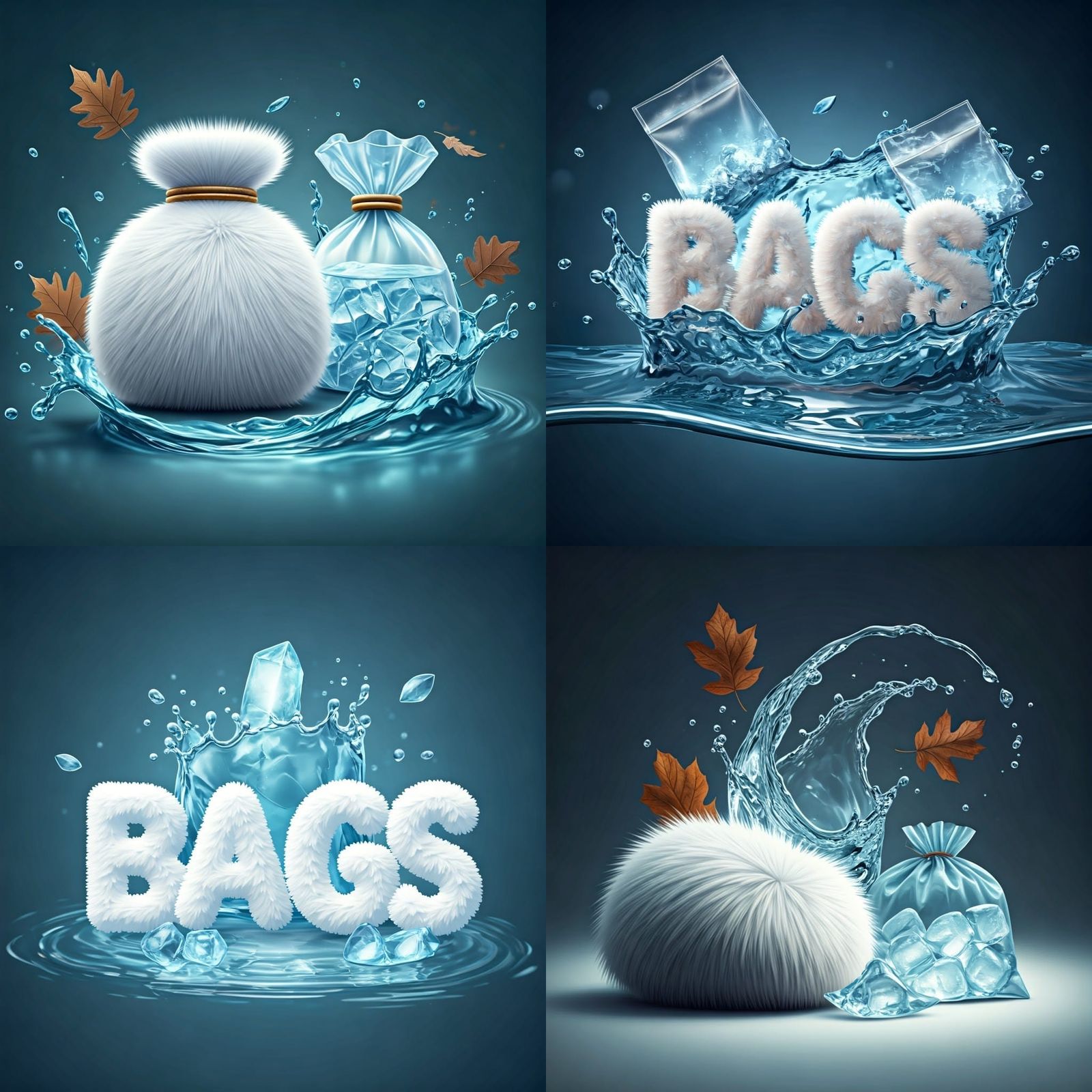Bags of Fur and Ice with Water Splash