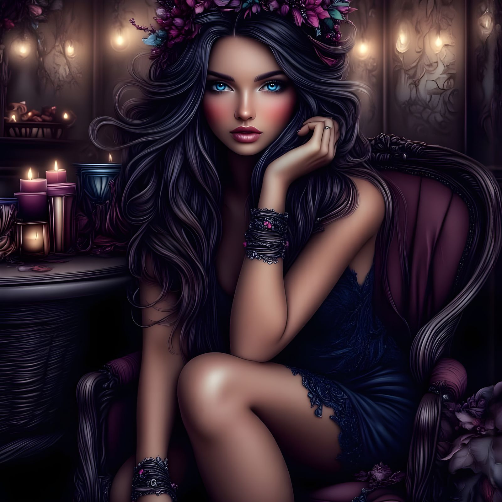 Elegant Woman in Black Lace at Social Gathering