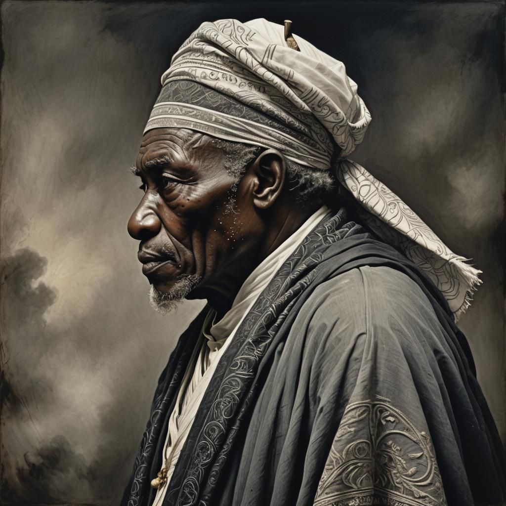 Elderly Nigerian Man Portrait in Dark Realism Style
