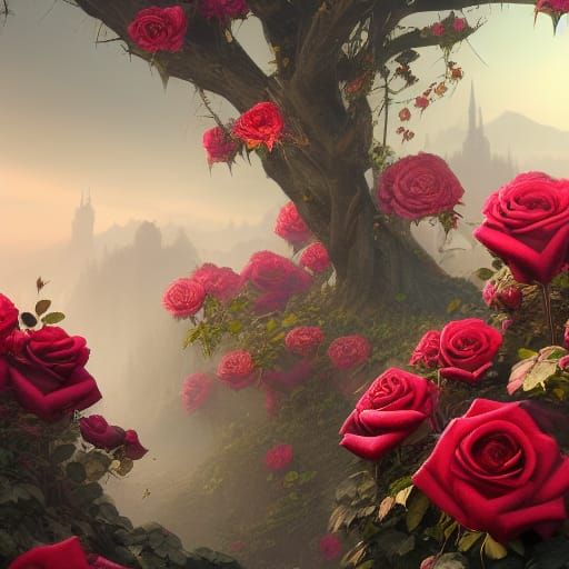 Detailed Matte Painting of Roses and Thorns