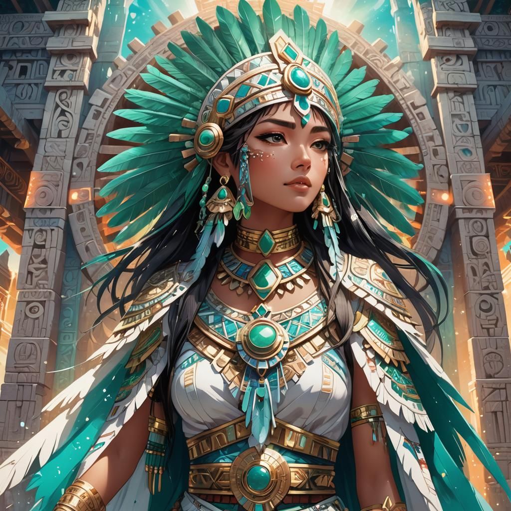 Aztec Woman Portrait in Anime Style