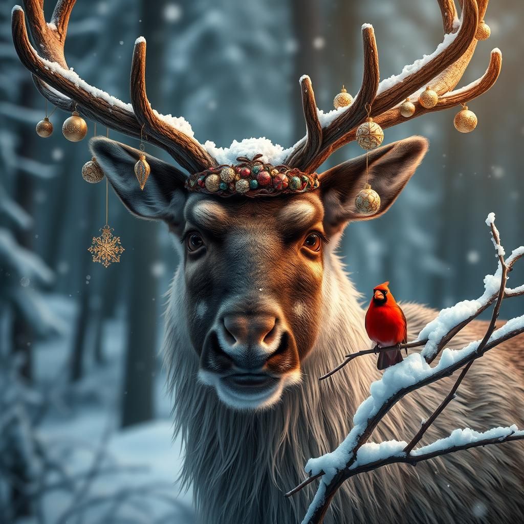 Majestic Reindeer in Winter Wonderland