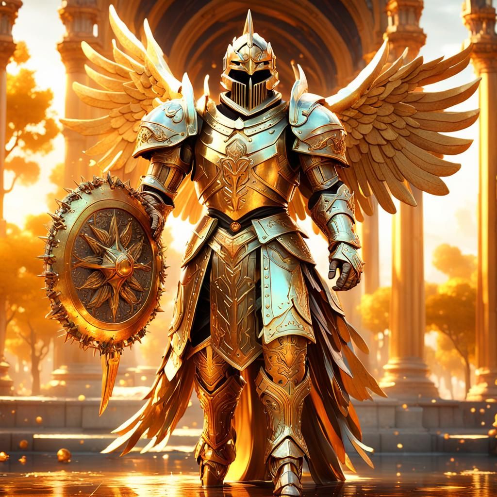 Angel Knight in Gold Armor, Enchanting Concept Art