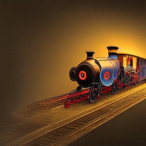 Mouse Conductor Drives Steam Train: Astral Illustration