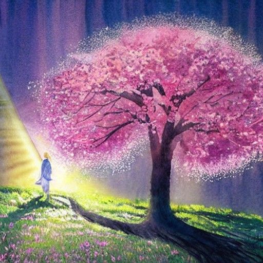 Tree of Life with Cherry Blossoms in Watercolor