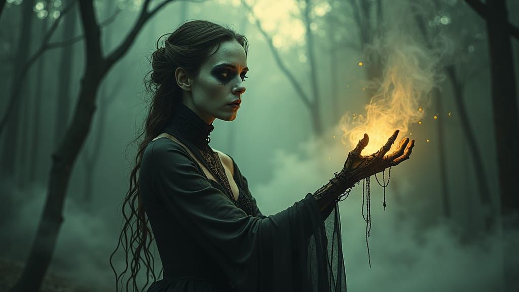 Ethereal Victorian Woman with Golden Arm