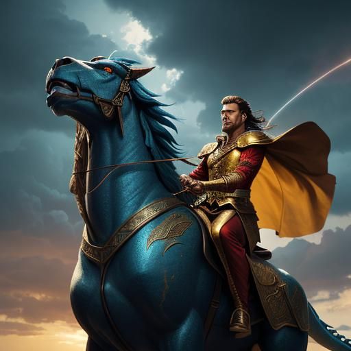 Ben Hur Rides Dragon in Fauvist Storm