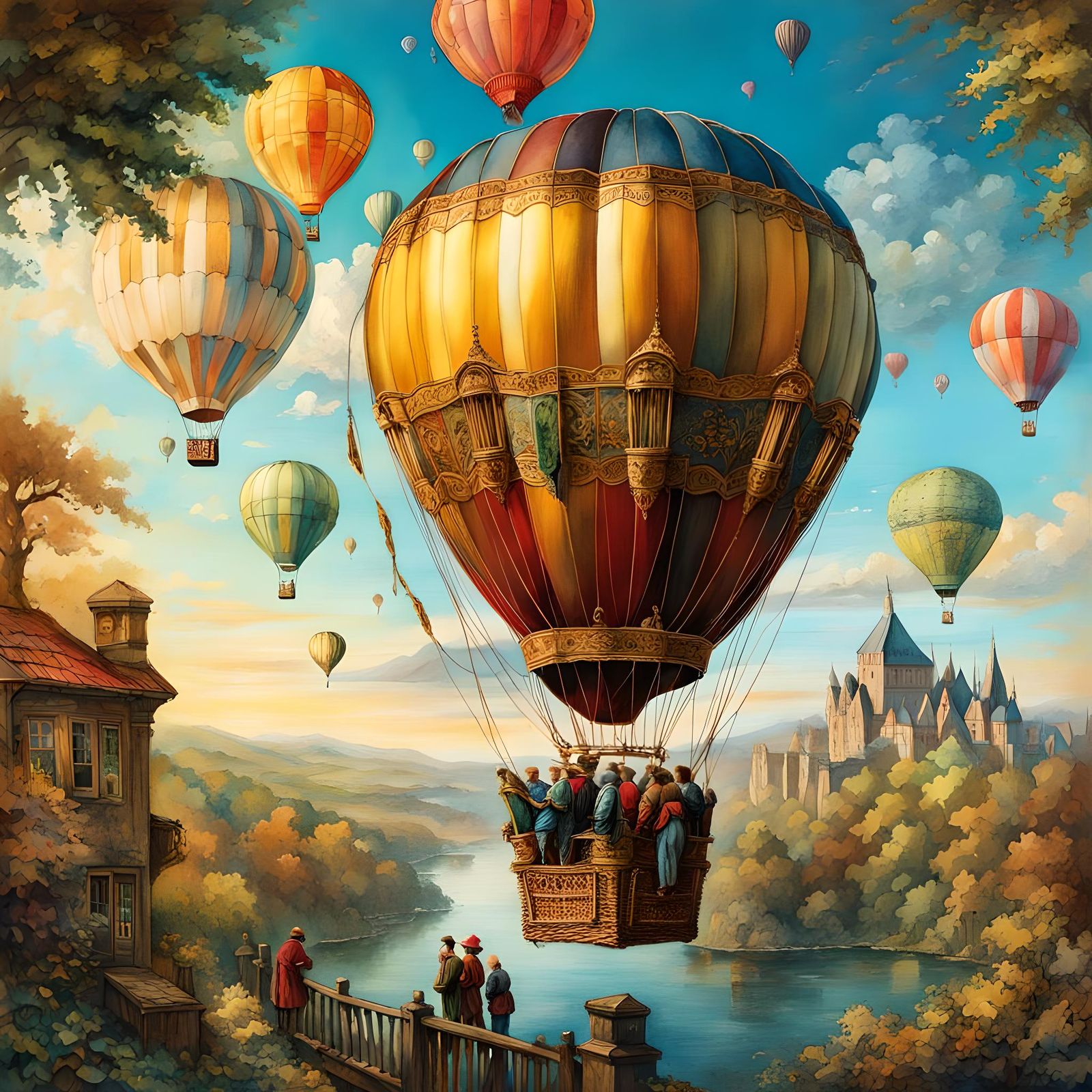 Jules Verne Hot Air Balloon Illustration
