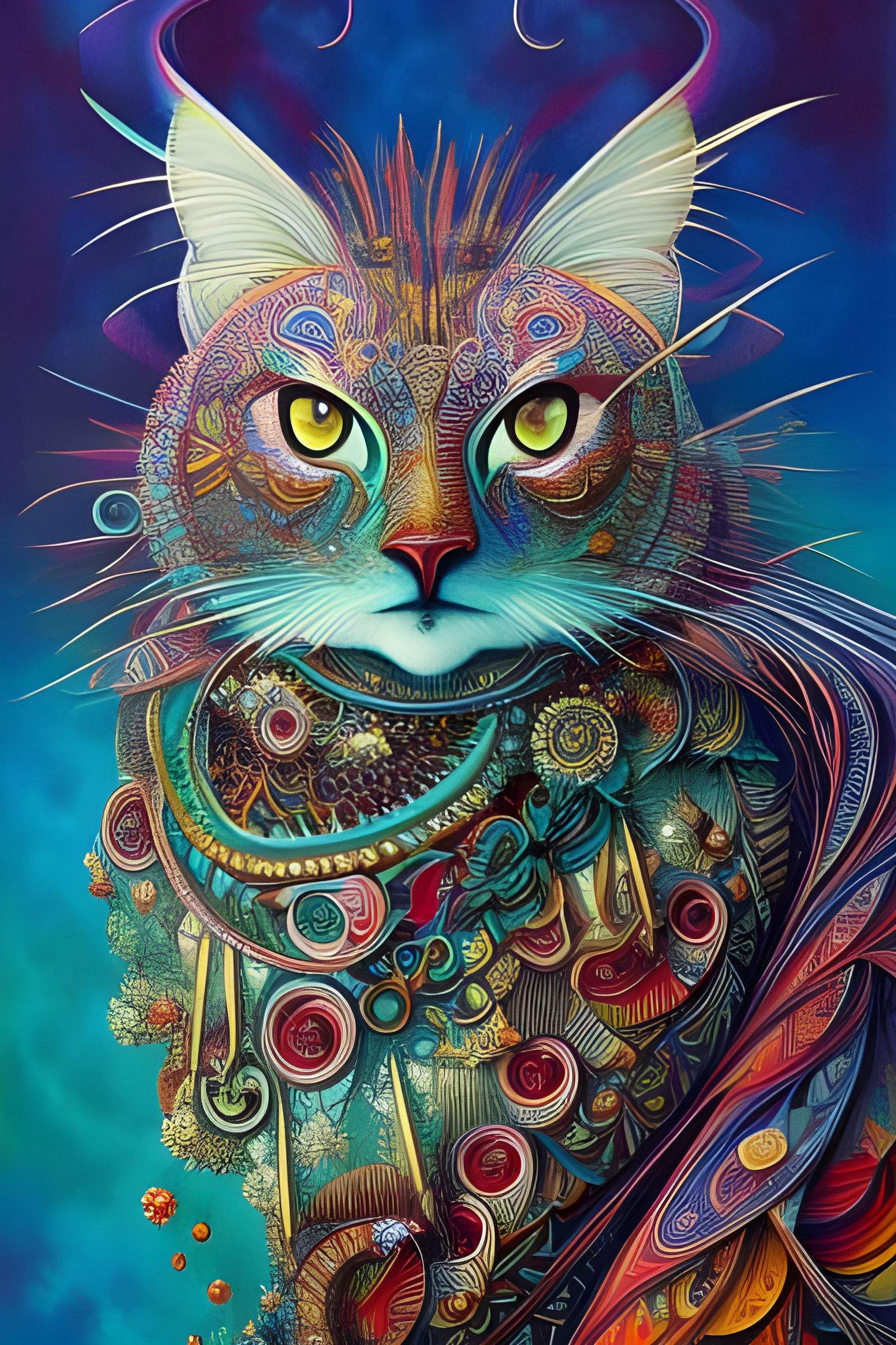 Psychedelic Cat Portrait in Visionary Art Style