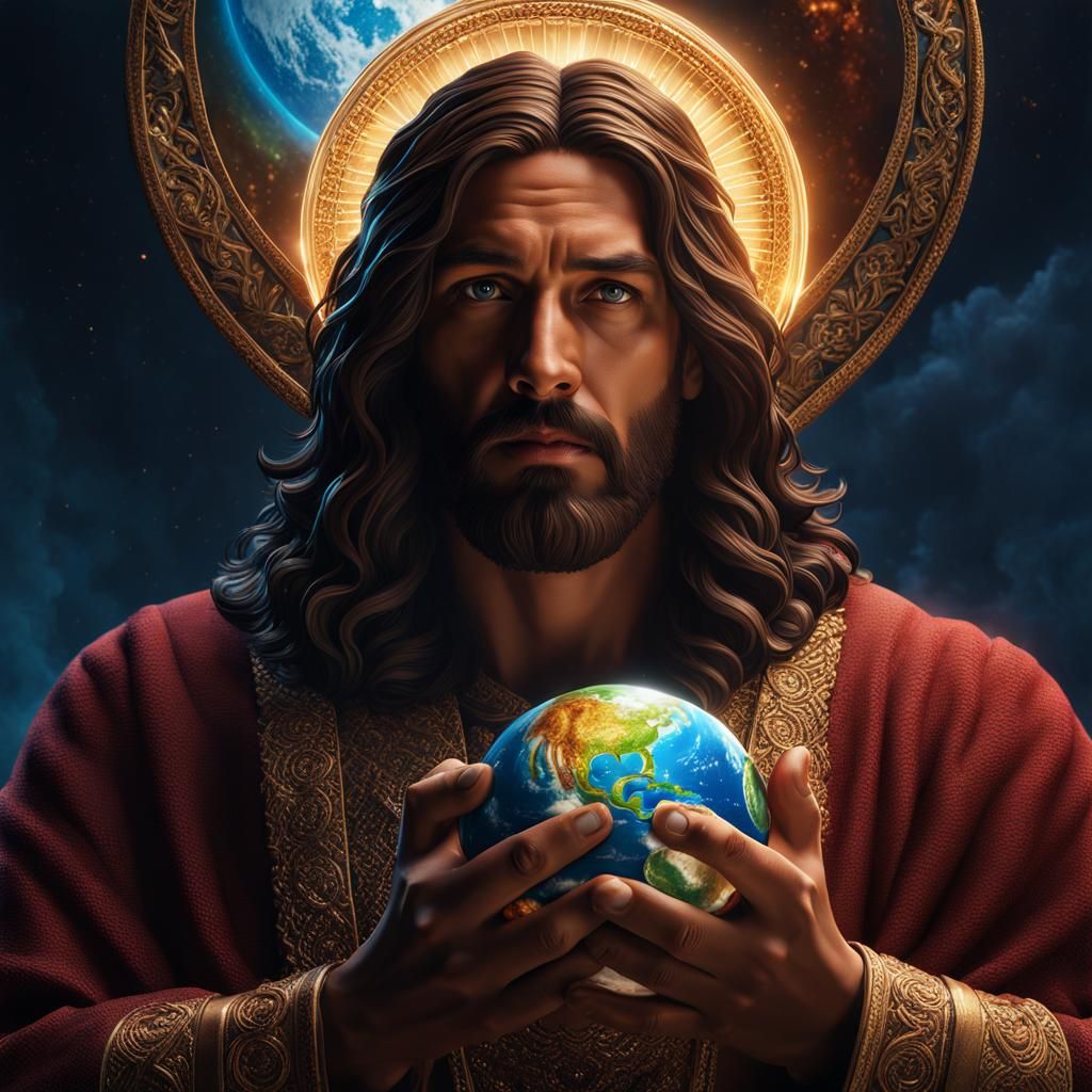 Jesus Holds Earth: Detailed Fantasy Concept Art