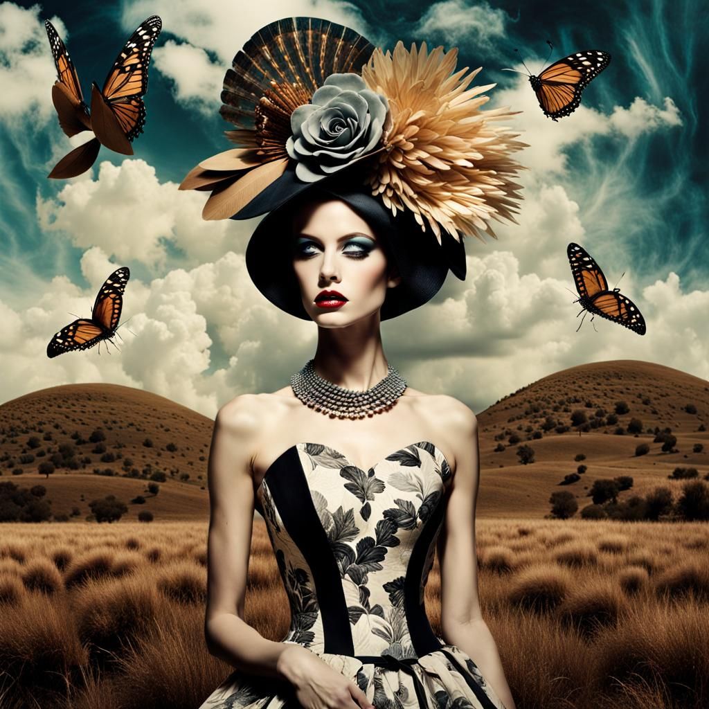 Elegant Woman's Surreal Thoughts: Mixed Media Photography