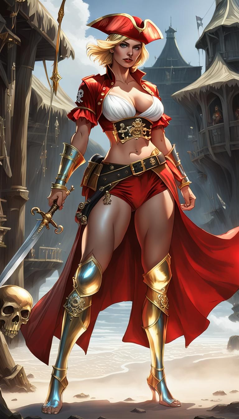 Pirate Princess Warrior with Golden Skull Sword
