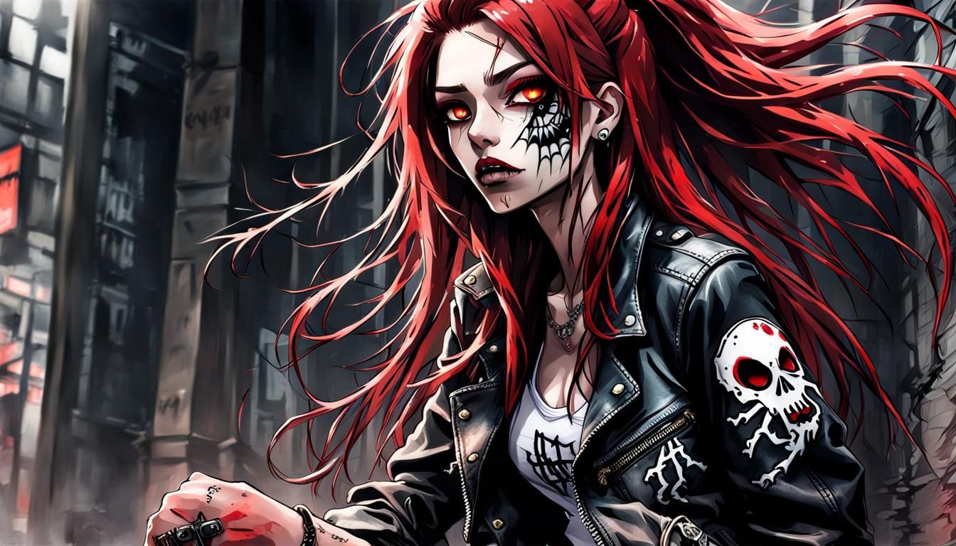 Punk Girl with Tattoos in Manga Style