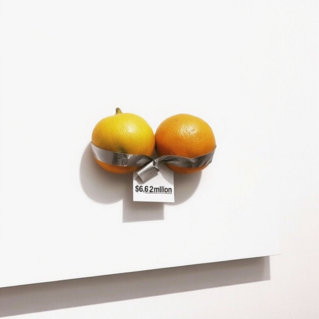 Oranges Taped to Gallery Wall, Photorealistic Fine Art