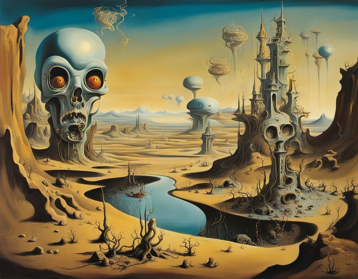 Surreal Post-Apocalyptic Landscape in Surrealist Style