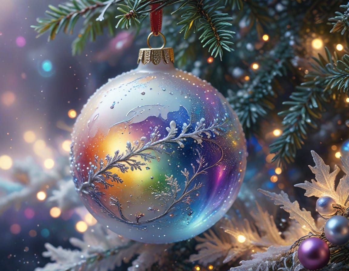 Iridescent Pearl Ornament Reflecting Rainbows in Ethereal Mi...