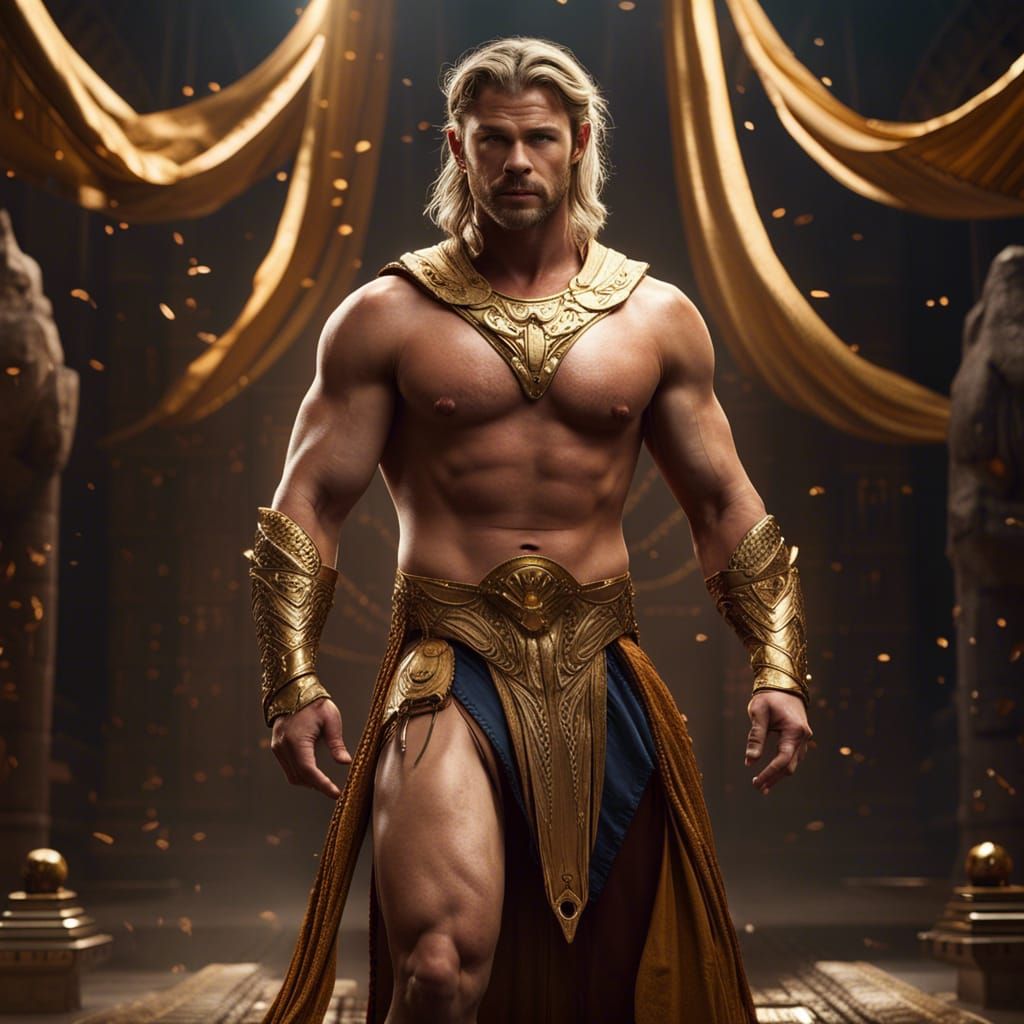Muscular Emperor in Gold Loincloth: Detailed Fantasy Art
