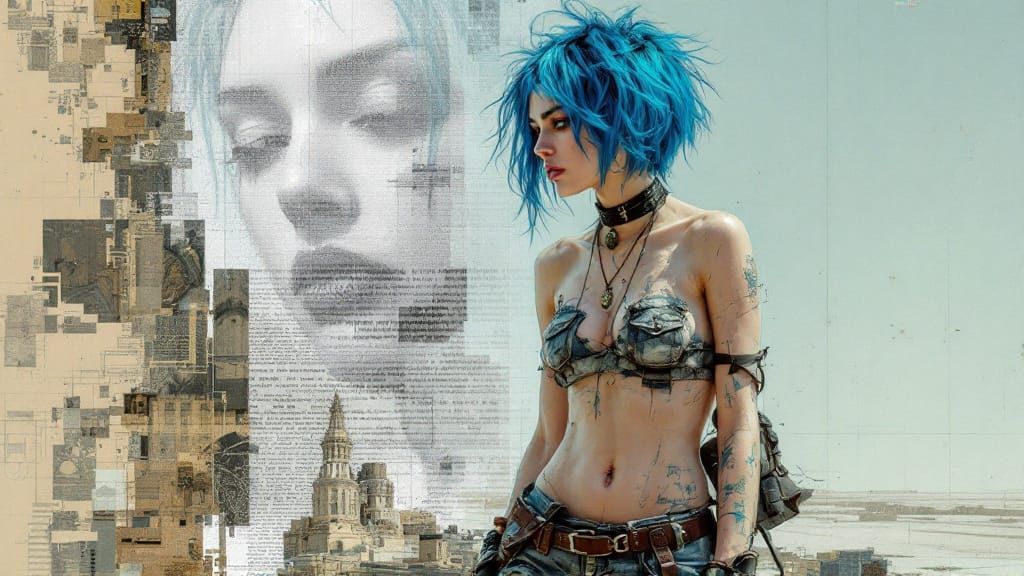 Cyberpunk Goddess Emerges from Digital Ruins