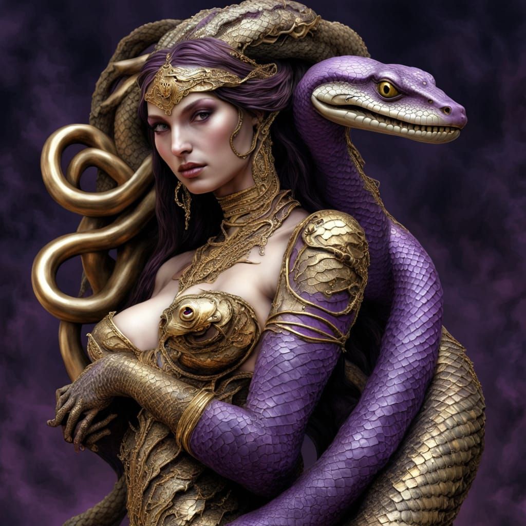 Bronze Serpent Statue in Fantasy Art Style
