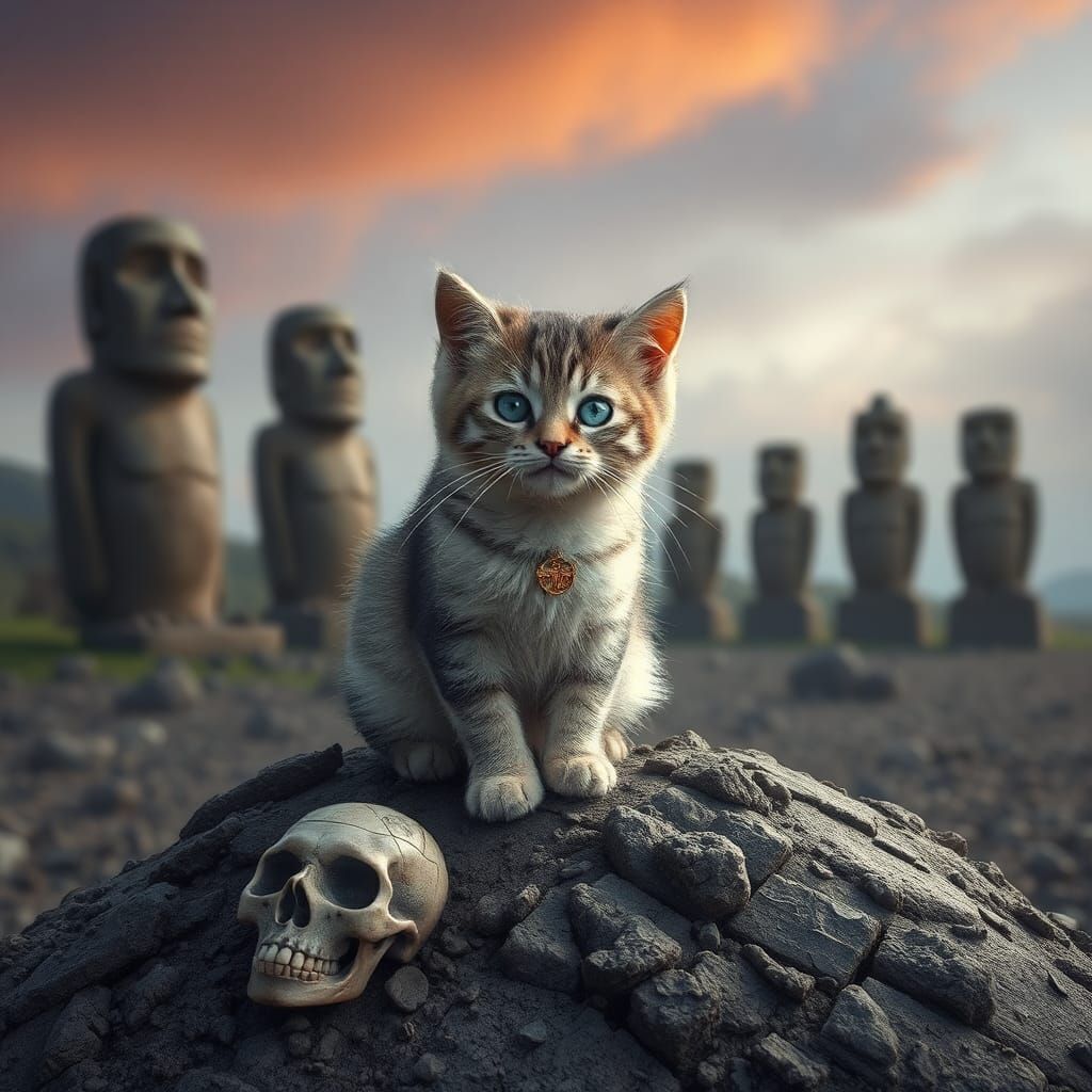 Pensive Persian Cat as Death on Easter Island
