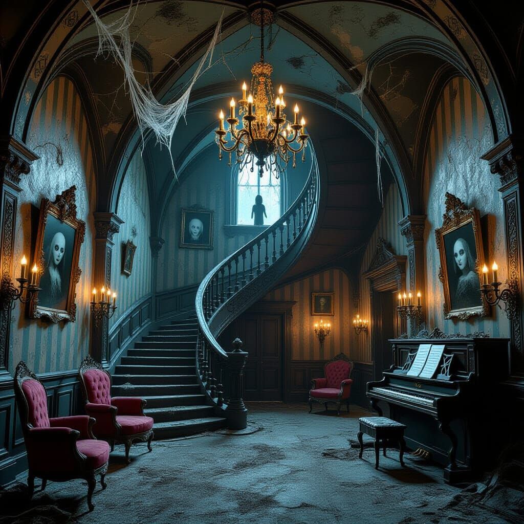 Abandoned Gothic Mansion Interior in Tim Burton Claymation S...